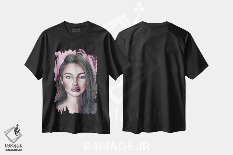 تیشرت مشکی طرح دار پرتره صورتی، مدیوم اثر کایرا بالان | immage.ir
