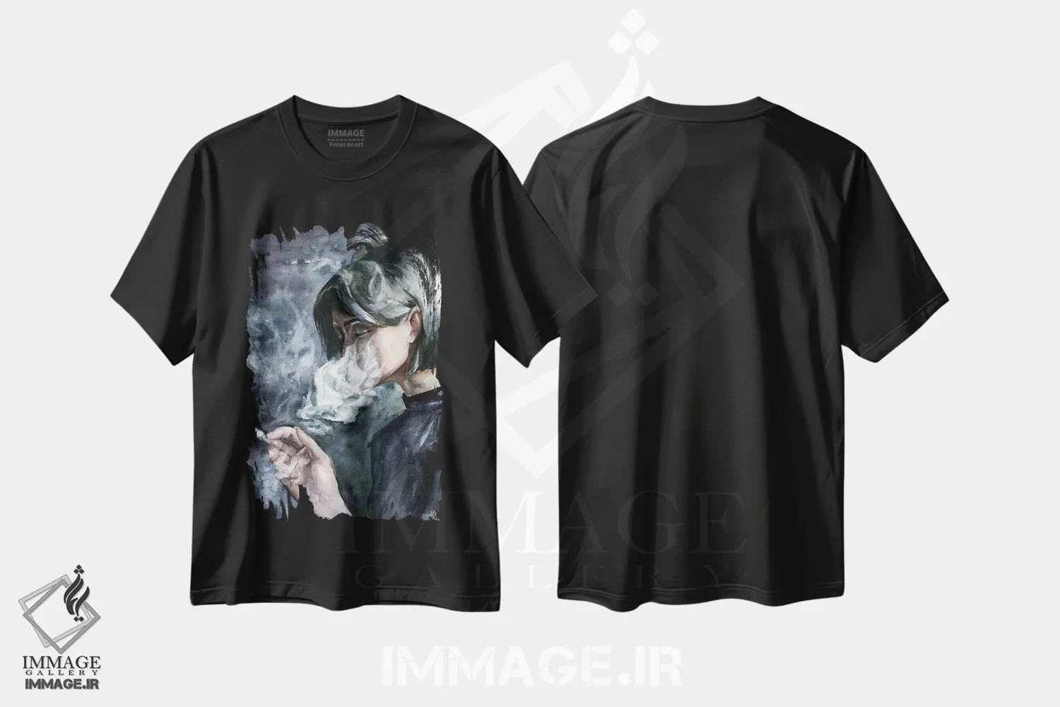 تیشرت مشکی طرح دار دود، هنر فاخر معاصر اثر کایرا بالان | immage.ir