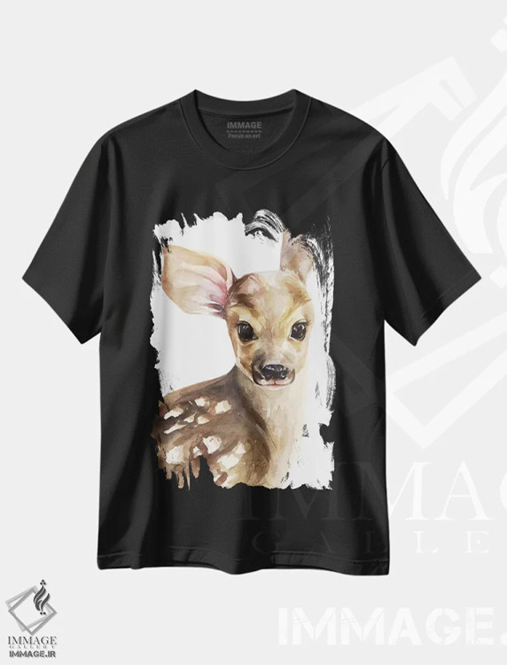 تیشرت مشکی طرح دار گوزن، مدیوم اثر کایرا بالان | فروشگاه ایماژ