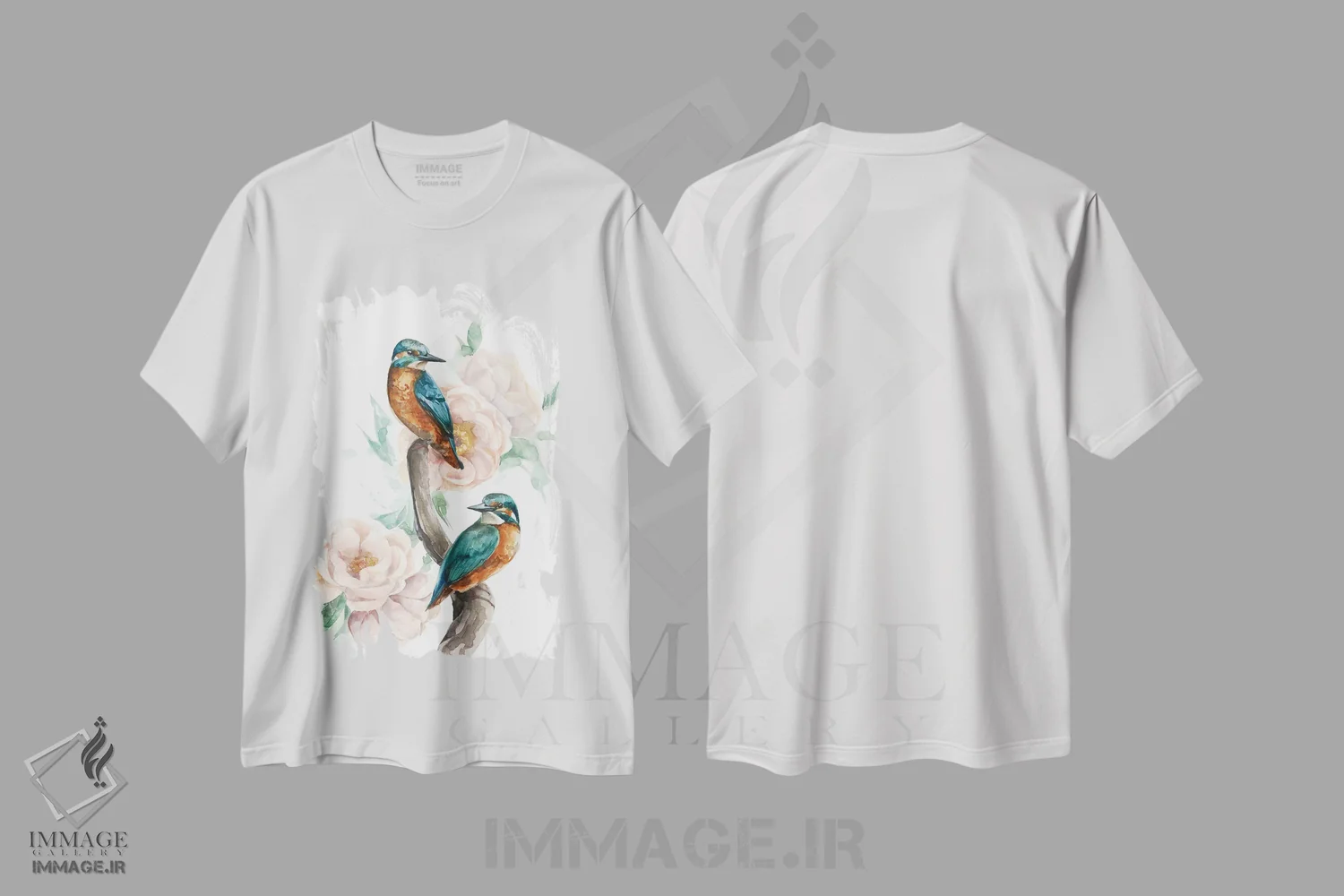 تیشرت سفید طرح دار پرندگان، دکور معاصر اثر کایرا بالان | فروشگاه ایماژ