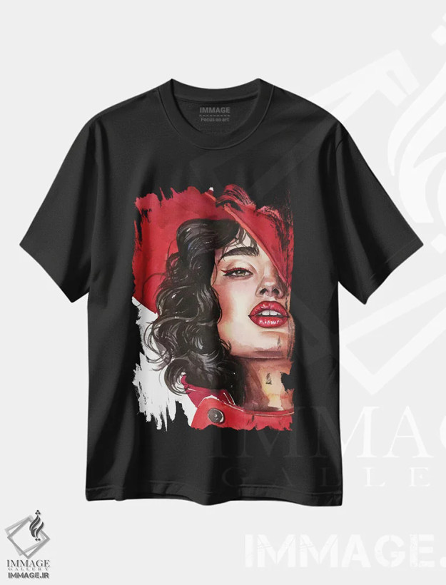 تیشرت مشکی طرح دار قرمز ۱، مدیوم اثر کایرا بالان | فروشگاه ایماژ