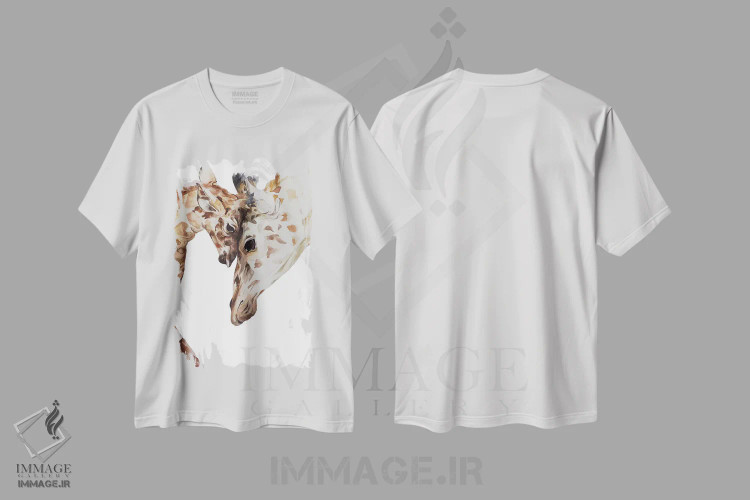 تیشرت سفید طرح دار زرافه، تزئینی اثر کایرا بالان | فروشگاه ایماژ