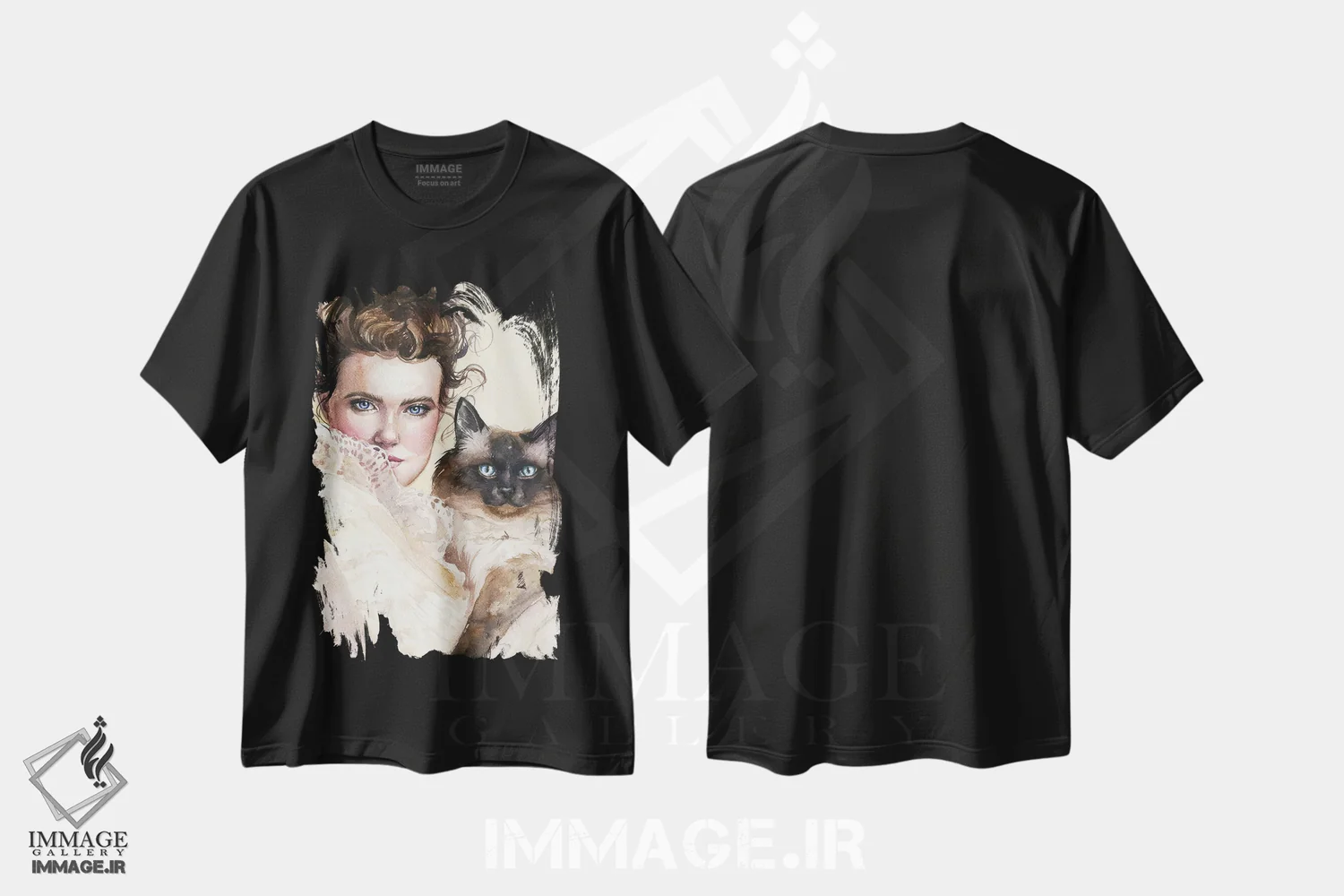 تیشرت مشکی طرح دار خانم گربه ای، مدیوم اثر کایرا بالان | فروشگاه ایماژ
