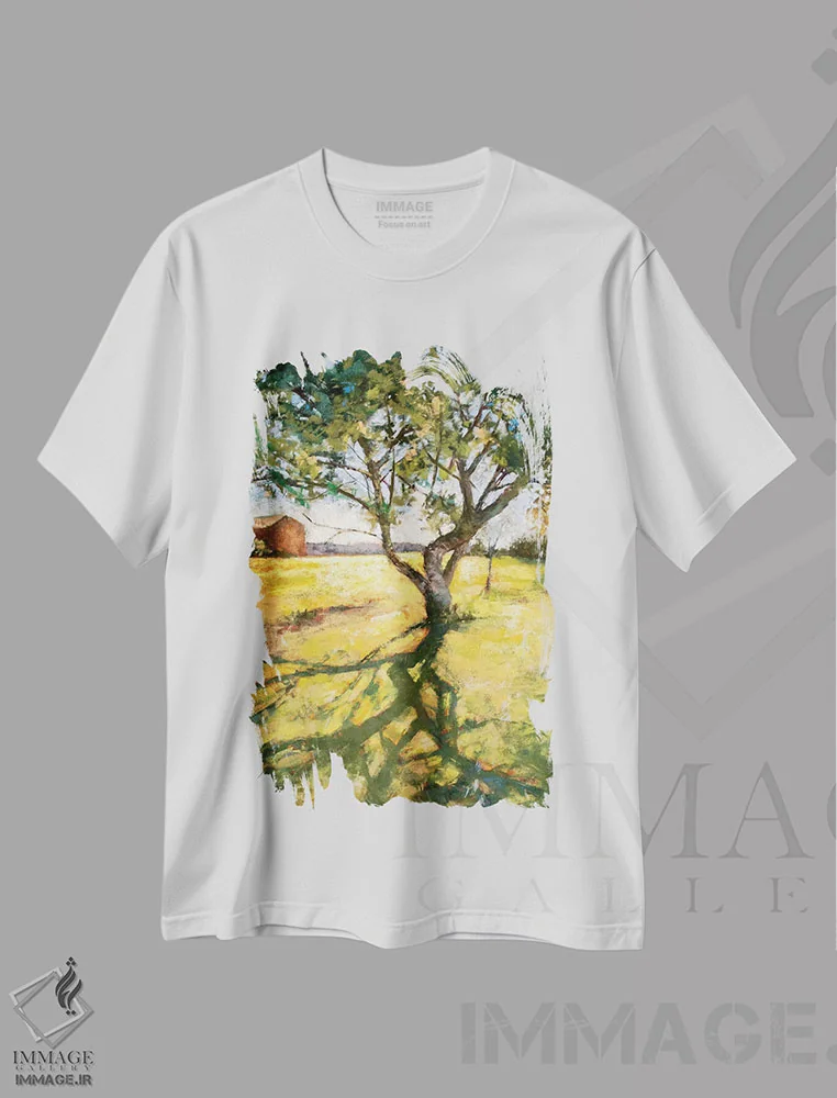 تیشرت سفید طرح دار نگاه به بالا، هنر فاخر معاصر اثر کیم اشلمن | فروشگاه ایماژ
