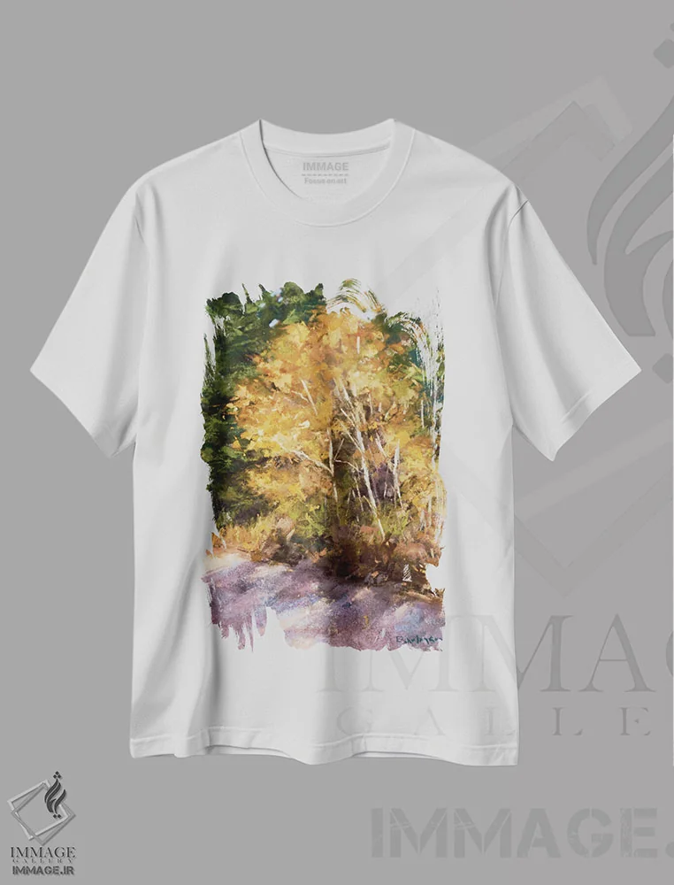 تیشرت سفید طرح دار پاییز در ذهن من، هنر فاخر معاصر اثر کیم اشلمن | immage.ir