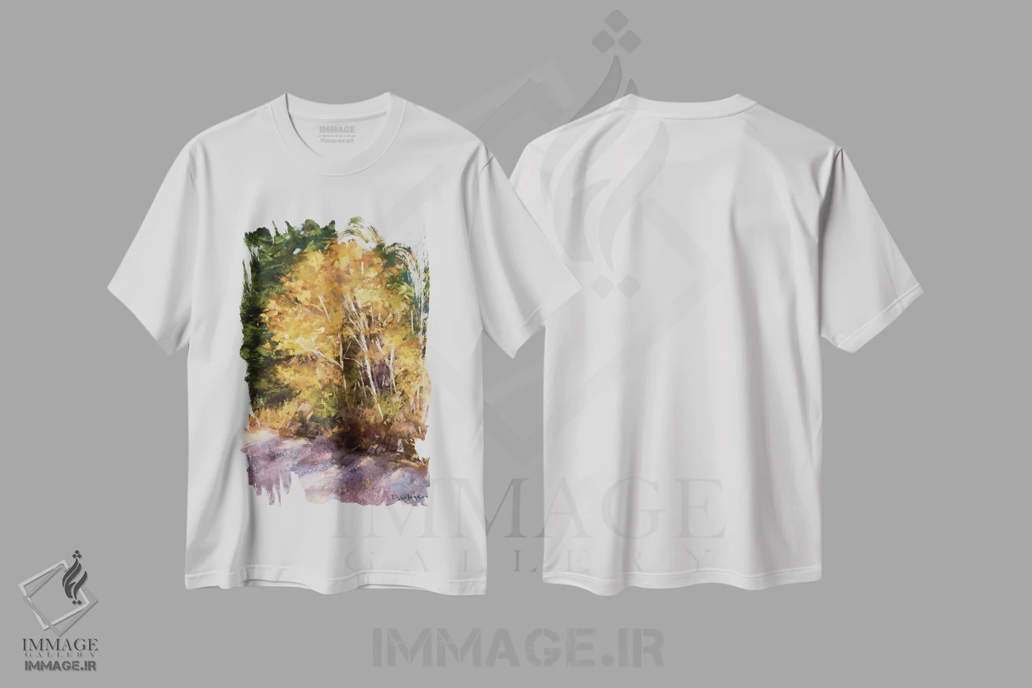تیشرت سفید طرح دار پاییز در ذهن من، هنر فاخر معاصر اثر کیم اشلمن | immage.ir