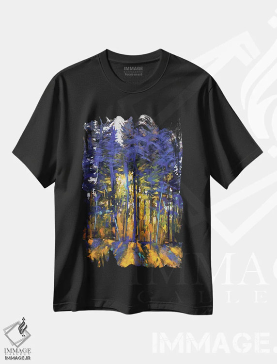 تیشرت مشکی طرح دار نور جاری، هنر فاخر معاصر اثر کیم اشلمن | فروشگاه ایماژ