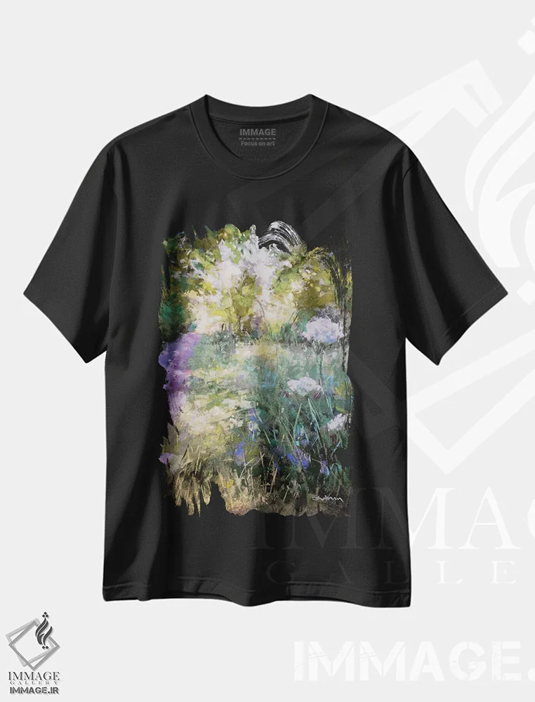 تیشرت مشکی طرح دار سایه خنک، هنر فاخر معاصر اثر کیم اشلمن | immage.ir