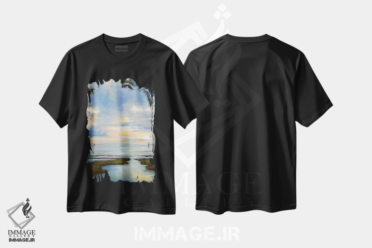 تیشرت مشکی طرح دار آن سوی مرداب، هنر فاخر معاصر اثر کیم اشلمن | immage.ir