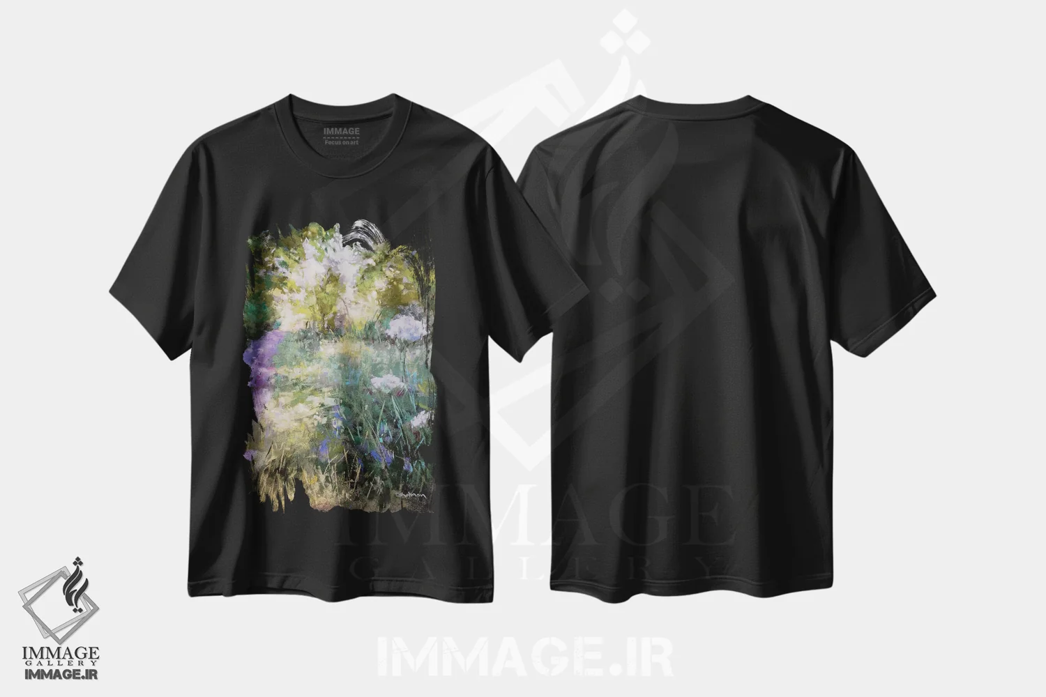 تیشرت مشکی طرح دار سایه خنک، هنر فاخر معاصر اثر کیم اشلمن | immage.ir