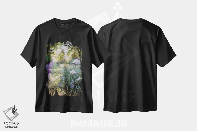 تیشرت مشکی طرح دار سایه خنک، هنر فاخر معاصر اثر کیم اشلمن | immage.ir