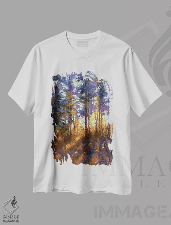 تیشرت سفید طرح دار گرگ و میش افسون شده، هنر فاخر معاصر اثر کیم اشلمن | immage.ir