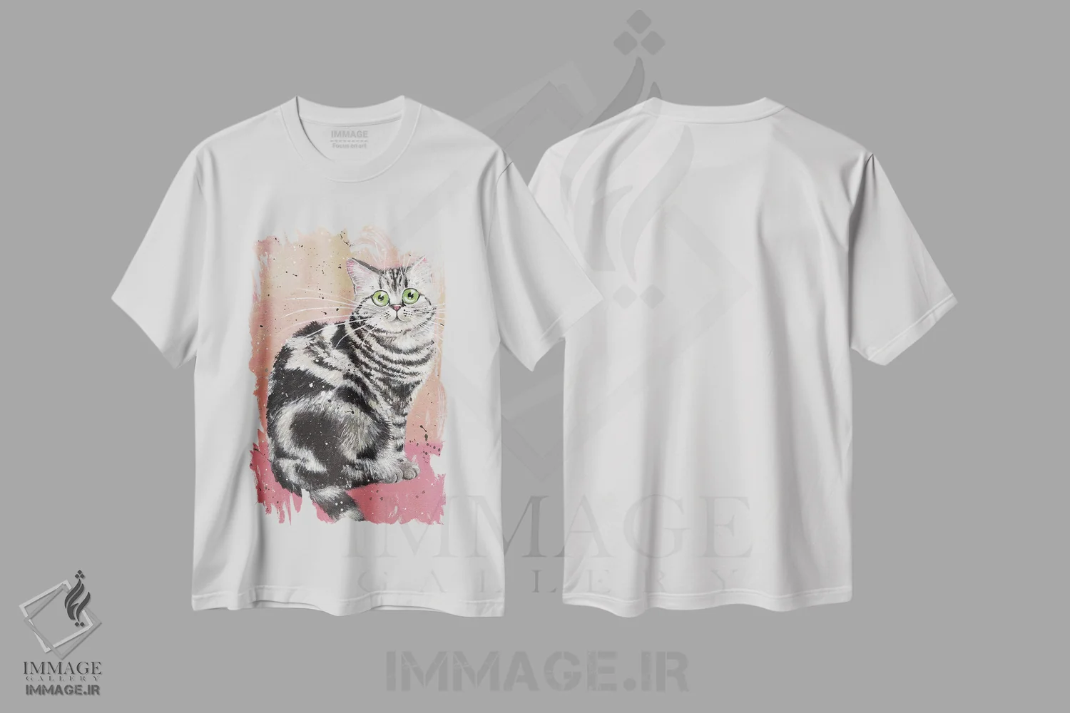 تیشرت سفید طرح دار گربه الویس، دکور معاصر اثر کیم هاسکینز | فروشگاه ایماژ