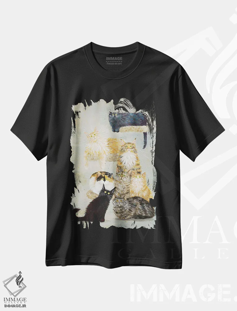 تیشرت مشکی طرح دار گربه های هاینز، مدیوم اثر کیم هاسکینز | immage.ir