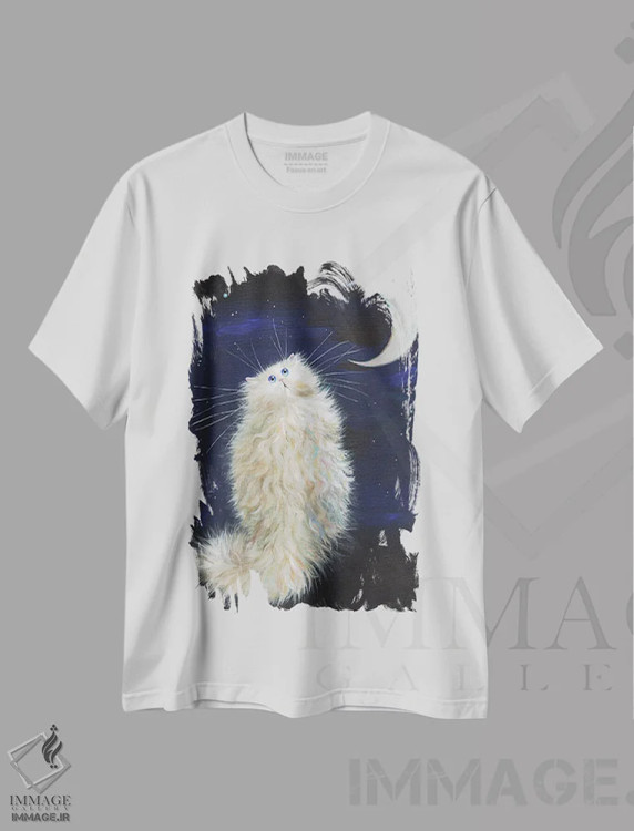 تیشرت سفید طرح دار ماه، تزئینی اثر کیم هاسکینز | فروشگاه ایماژ
