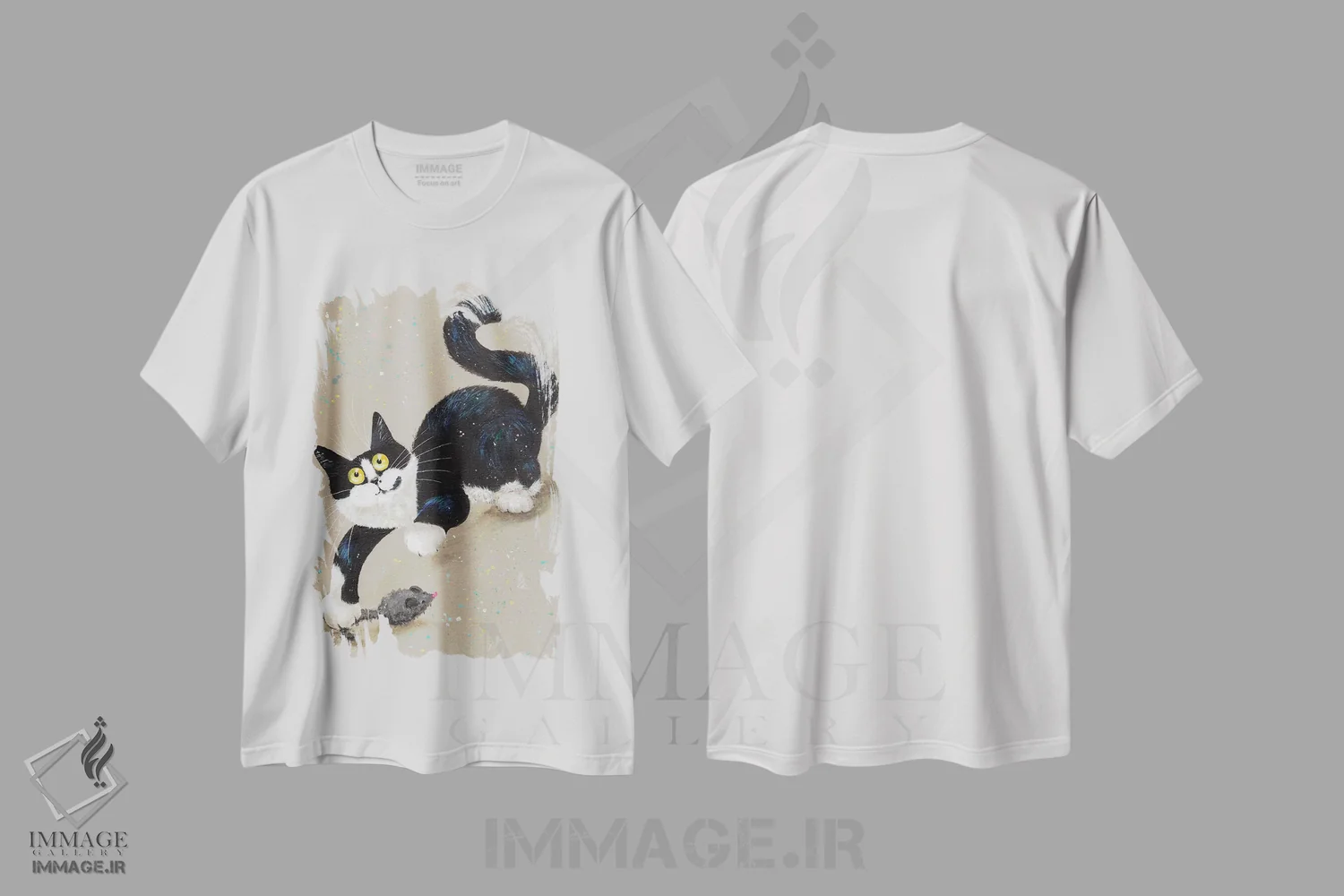 تیشرت سفید طرح دار ویلف و ماوس، هنر فاخر معاصر اثر کیم هاسکینز | immage.ir