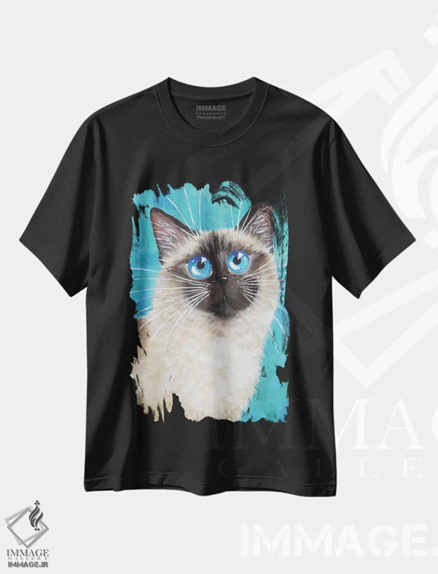 تیشرت مشکی طرح دار جرج گربه، تزئینی اثر کیم هاسکینز | فروشگاه ایماژ