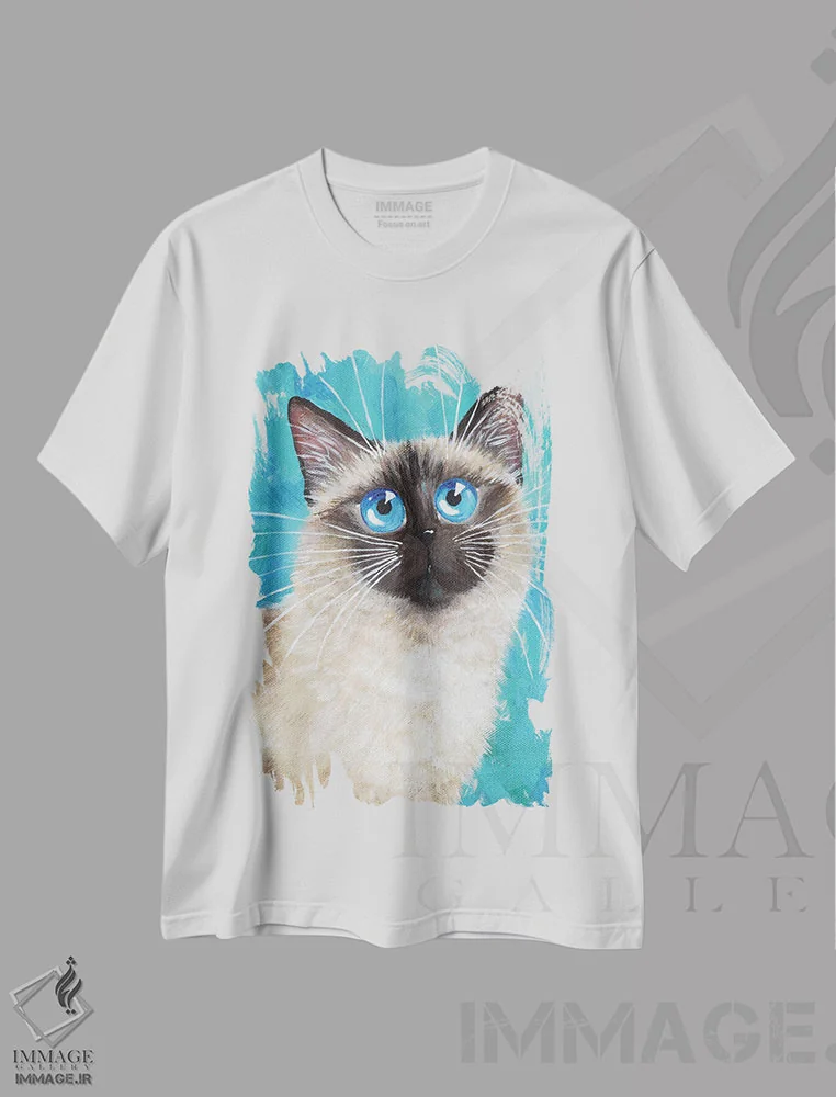 تیشرت سفید طرح دار جرج گربه، تزئینی اثر کیم هاسکینز | immage.ir