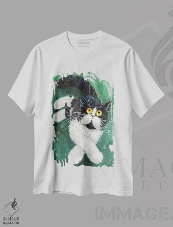 تیشرت سفید طرح دار پچ، تزئینی اثر کیم هاسکینز | فروشگاه ایماژ