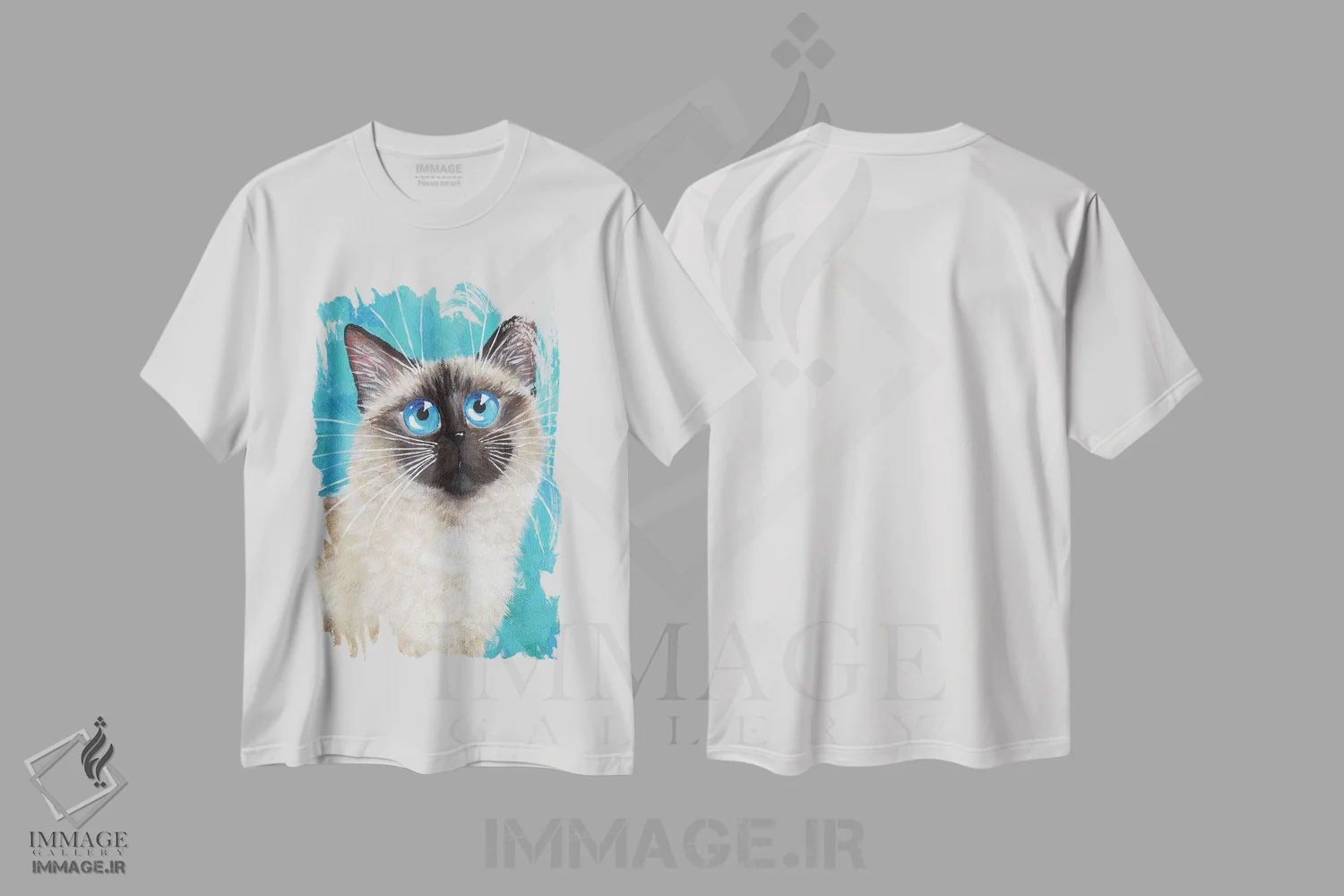 تیشرت سفید طرح دار جرج گربه، تزئینی اثر کیم هاسکینز | immage.ir