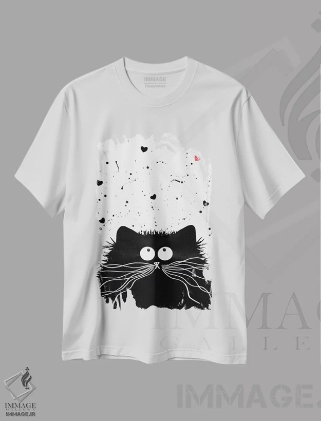 تیشرت سفید طرح دار گربه دوست داشتنی اثر کیم هاسکینز | فروشگاه ایماژ