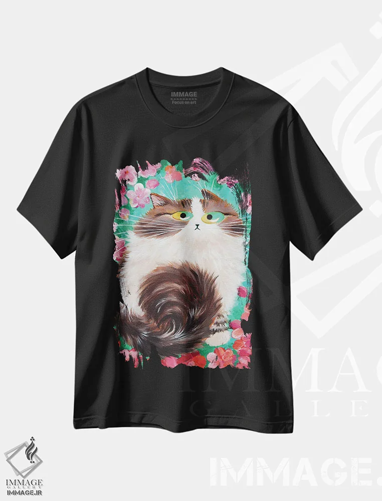تیشرت مشکی طرح دار فلوری، تزئینی اثر کیم هاسکینز | فروشگاه ایماژ