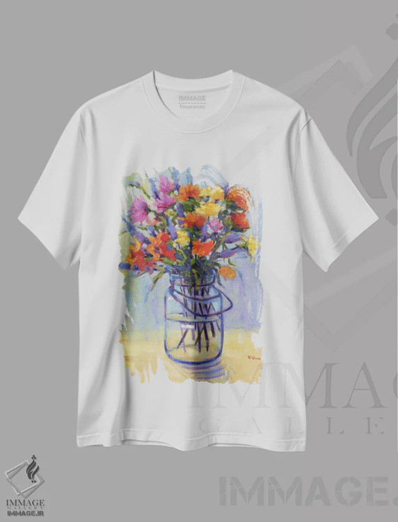 تیشرت سفید طرح دار دسته گل بهاری، دکور معاصر اثر کانی کیم | immage.ir