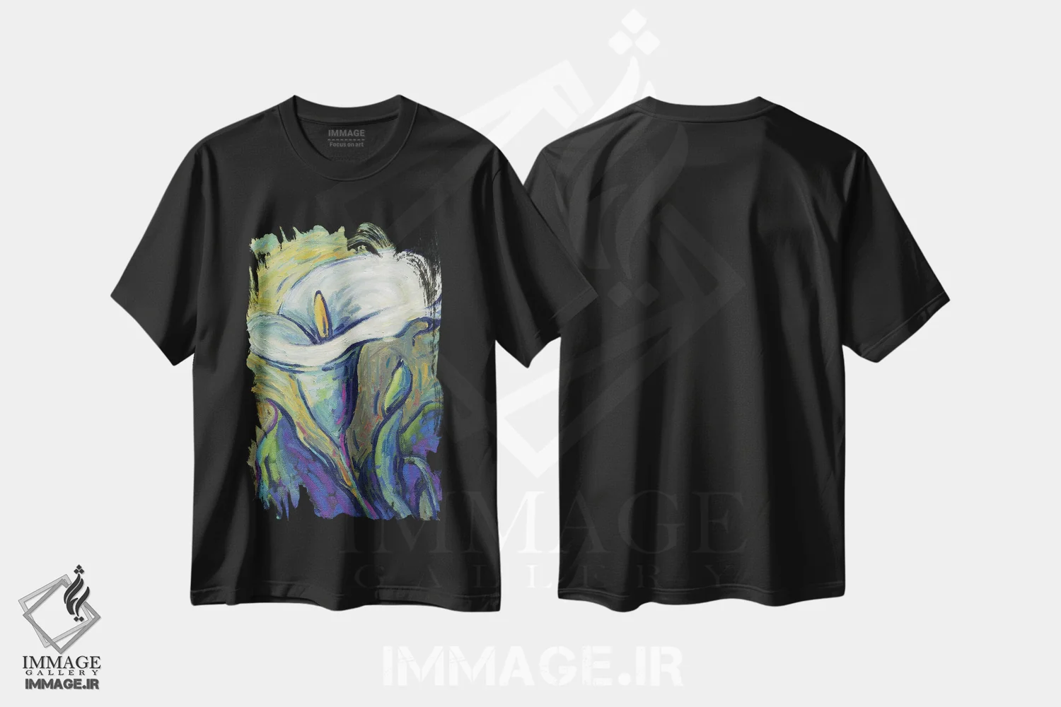 تیشرت مشکی طرح دار کالا لیلی، دکور معاصر اثر کانی کیم | فروشگاه ایماژ