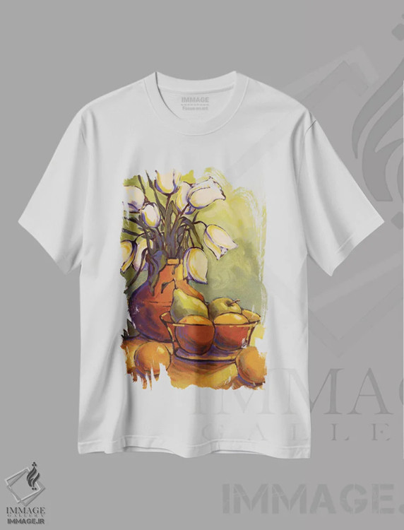 تیشرت سفید طرح دار لاله ها ۱، دکور معاصر اثر کانی کیم | فروشگاه ایماژ