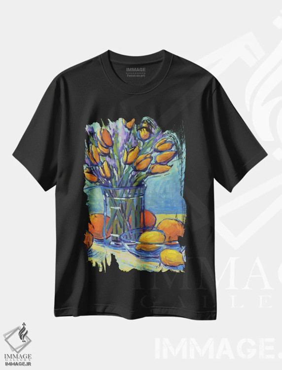 تیشرت مشکی طرح دار لاله ها، لیموها، وای!، دکور معاصر اثر کانی کیم | فروشگاه ایماژ