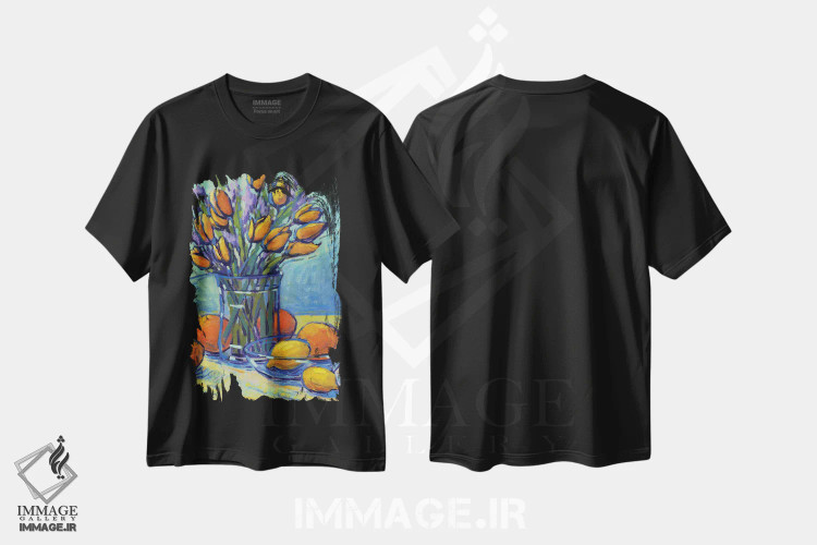 تیشرت مشکی طرح دار لاله ها، لیموها، وای!، دکور معاصر اثر کانی کیم | فروشگاه ایماژ