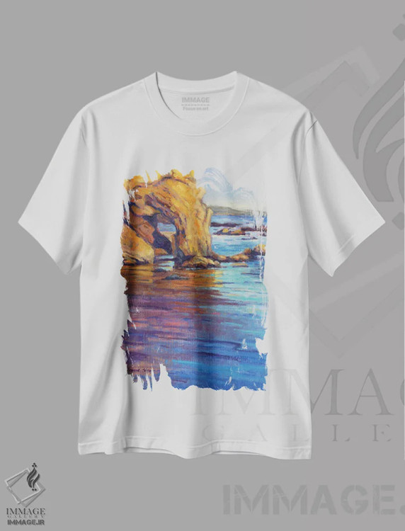 تیشرت سفید طرح دار کروز ساحلی ششم، دکور ساحلی اثر کانی کیم | فروشگاه ایماژ