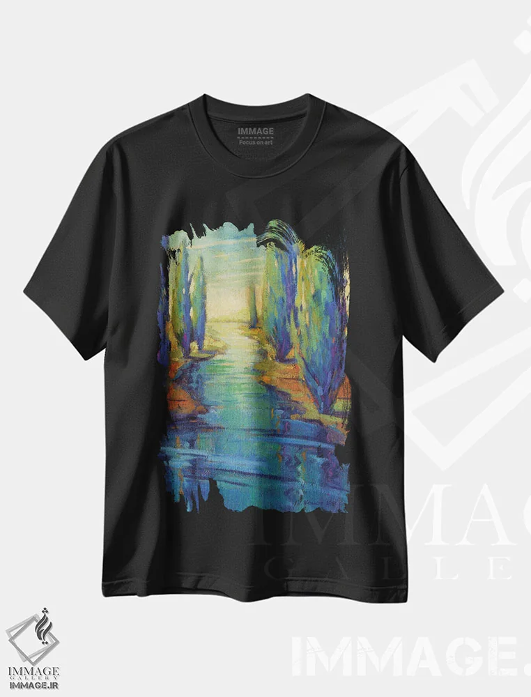 تیشرت مشکی طرح دار در امتداد جویبار، دکور معاصر اثر کانی کیم | immage.ir