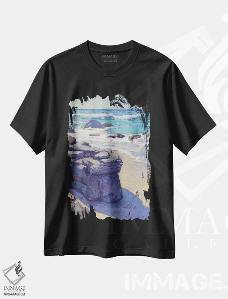 تیشرت مشکی طرح دار سایه در کریستال کوو، دکور ساحلی اثر کانی کیم | فروشگاه ایماژ