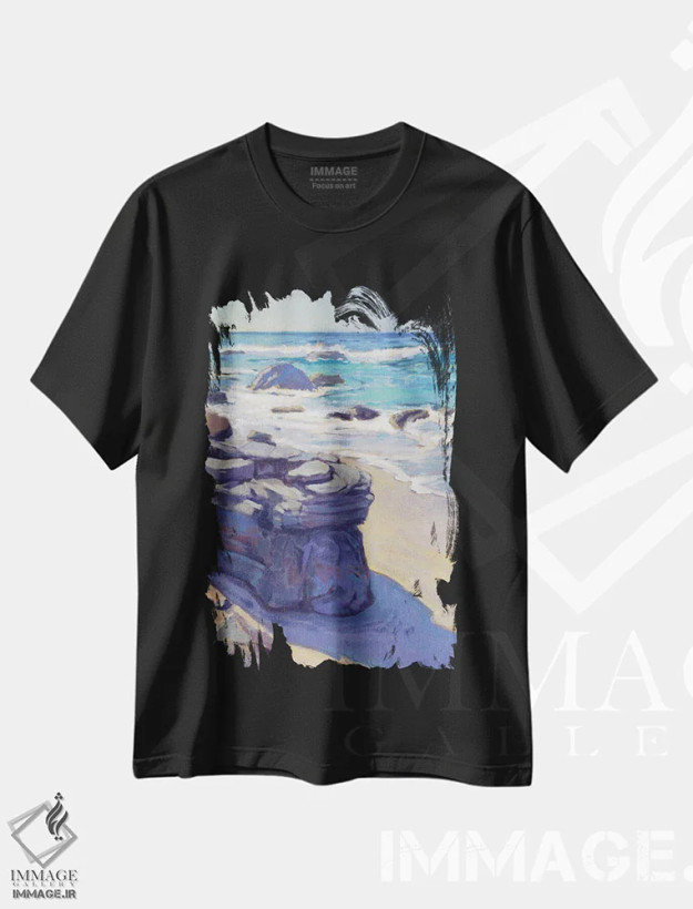 تیشرت مشکی طرح دار سایه در کریستال کوو، دکور ساحلی اثر کانی کیم | فروشگاه ایماژ