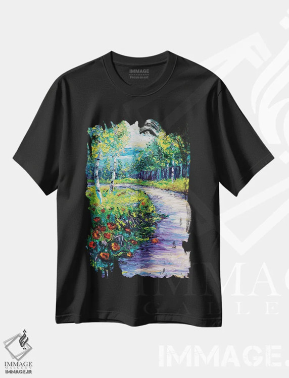 تیشرت مشکی طرح دار مسیر درخشان، دکور معاصر اثر کیمبرلی آدامز | فروشگاه ایماژ