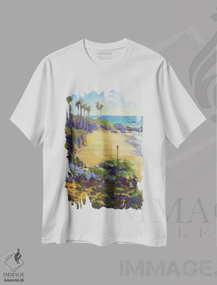 تیشرت سفید طرح دار بهار در پارک هایسلر، دکور ساحلی اثر کانی کیم | فروشگاه ایماژ