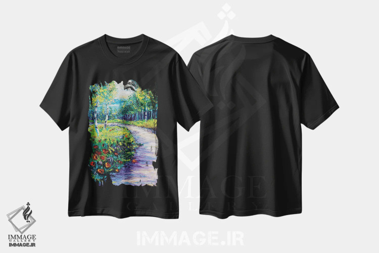 تیشرت مشکی طرح دار مسیر درخشان، دکور معاصر اثر کیمبرلی آدامز | فروشگاه ایماژ