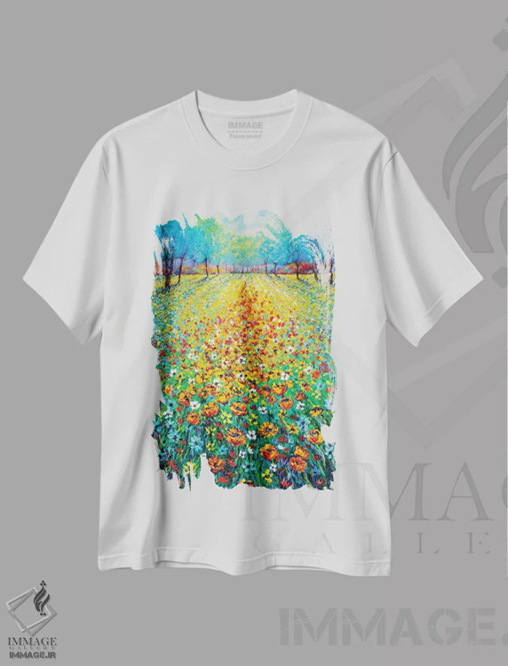 تیشرت سفید طرح دار گل های وحشی، هنر فاخر معاصر اثر کیمبرلی آدامز | immage.ir
