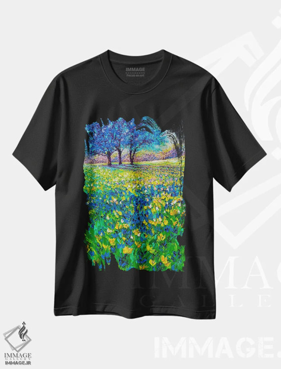 تیشرت مشکی طرح دار صبح آبی، دکور معاصر اثر کیمبرلی آدامز | فروشگاه ایماژ