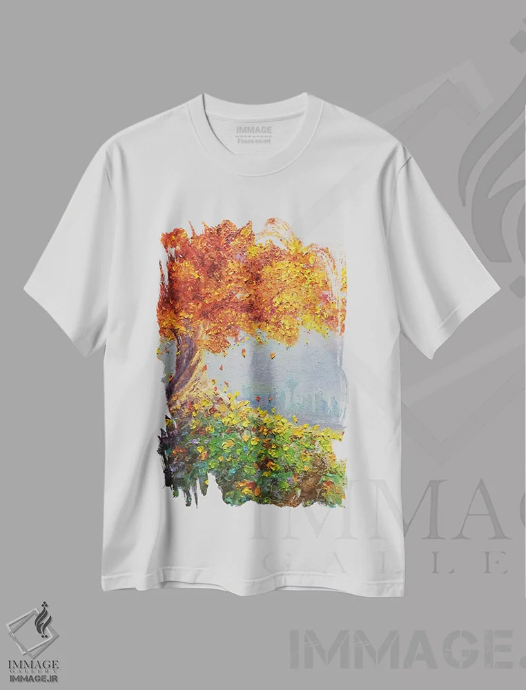 تیشرت سفید طرح دار منظره، دکور معاصر اثر کیمبرلی آدامز | فروشگاه ایماژ