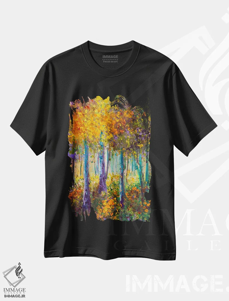 تیشرت مشکی طرح دار هنگام تغییر برگ ها، دکور معاصر اثر کیمبرلی آدامز | immage.ir