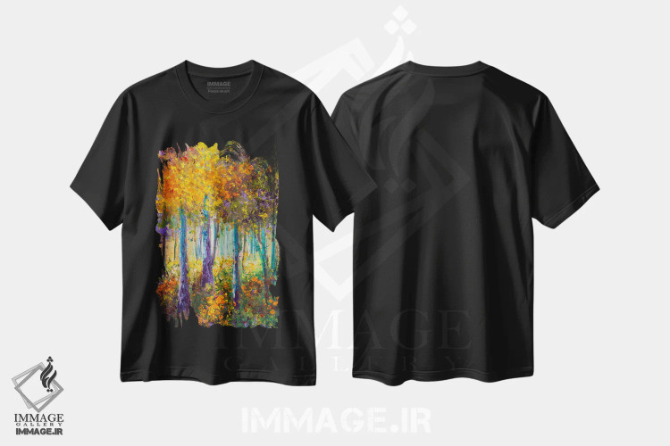 تیشرت مشکی طرح دار هنگام تغییر برگ ها، دکور معاصر اثر کیمبرلی آدامز | immage.ir