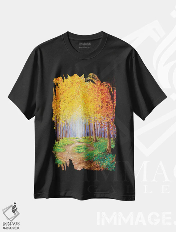 تیشرت مشکی طرح دار گریز پاییزی، هنر فاخر معاصر اثر کیمبرلی آدامز | immage.ir