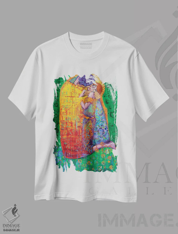 تیشرت سفید طرح دار در سبک کلیمت، هنر فاخر معاصر اثر کیمبرلی آدامز | فروشگاه ایماژ