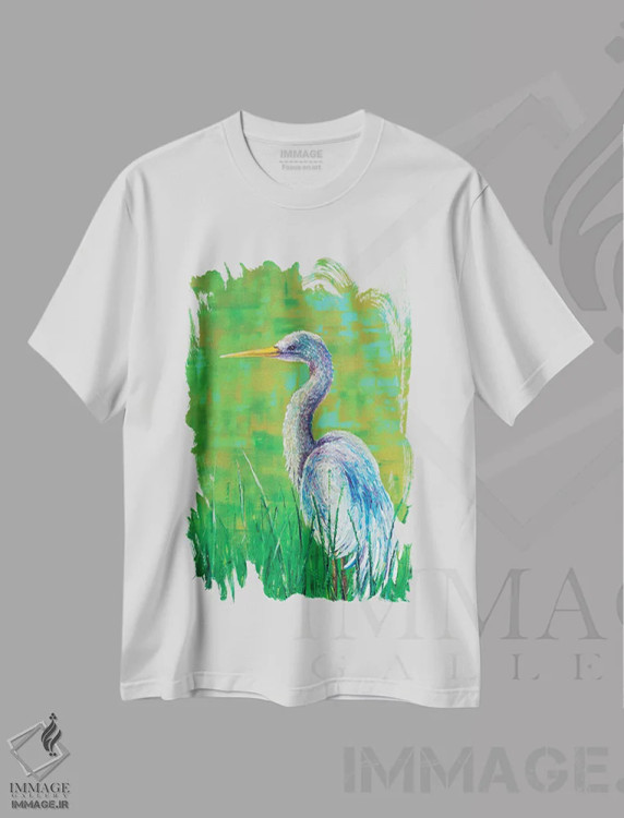 تیشرت سفید طرح دار درنا، هنر فاخر معاصر اثر کیمبرلی آدامز | immage.ir