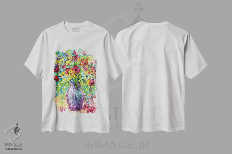 تیشرت سفید طرح دار دسته گل تابستانی، هنر فاخر معاصر اثر کیمبرلی آدامز | immage.ir