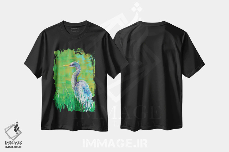 تیشرت مشکی طرح دار درنا، هنر فاخر معاصر اثر کیمبرلی آدامز | فروشگاه ایماژ