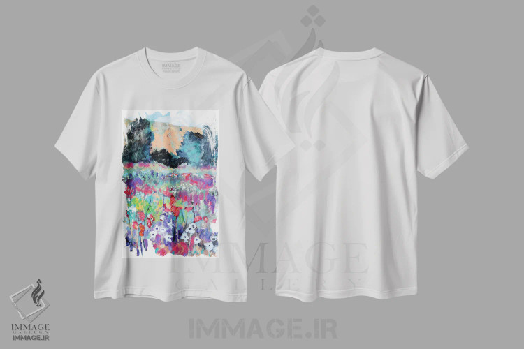 تیشرت سفید طرح دار عزیمت صبح زود، آبستره اثر کیپ دکر | فروشگاه ایماژ