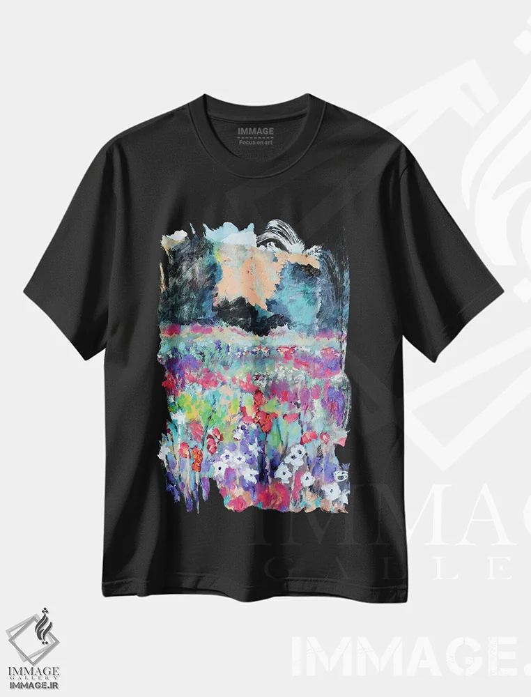 تیشرت مشکی طرح دار گل های چراگاه، دکور معاصر اثر کیپ دکر | فروشگاه ایماژ
